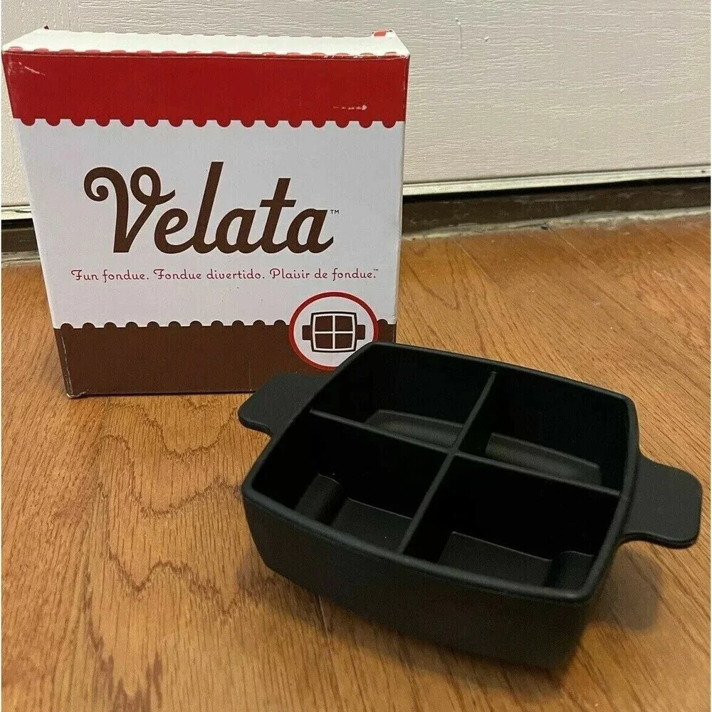 Velata Fondue Square Sampling Dish 4 Part in Black